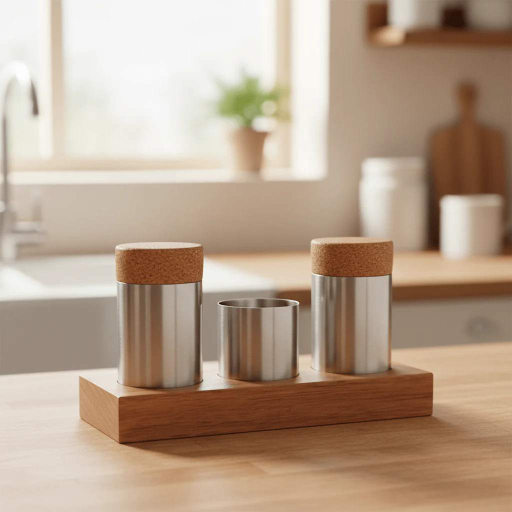 Shengya Elegant Stainless Steel Seasoning Set with Premium Wooden Finish – Stylish Dining Table Essential - Image 2