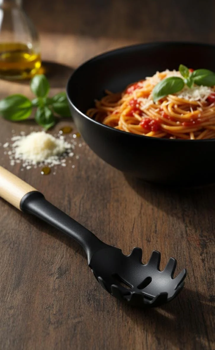 Shengya Non-Stick Silicone Spaghetti Server with Wooden Handle – Heat-Resistant & Scratch-Safe Kitchen Utensil (33 cm) - Image 2