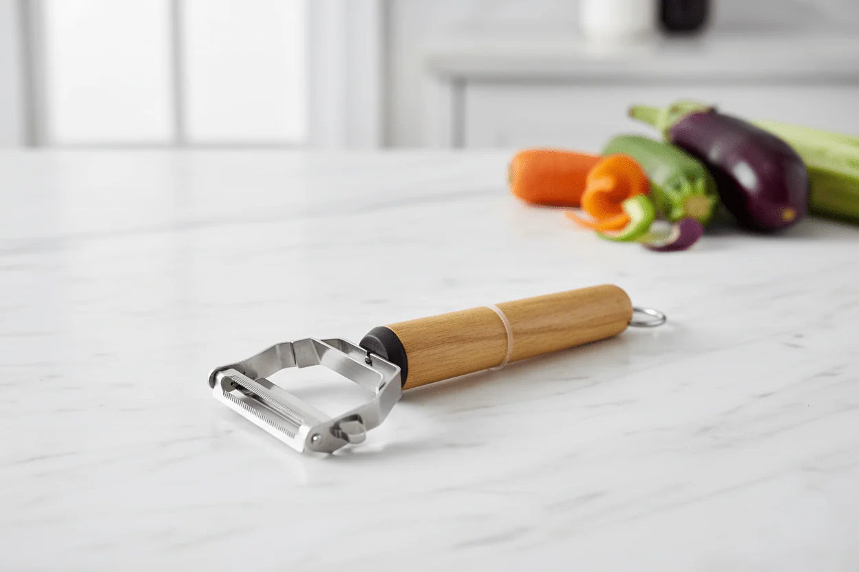 Shengya Stainless Steel Double-Edge Vegetable Peeler with Wooden Handle – Fast & Efficient Peeling Tool (20×7 cm) - Image 3