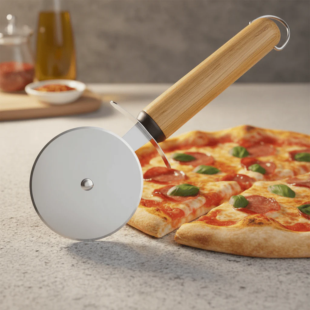 Shengya Stainless Steel Pizza Cutter Wheel with Strong Wooden Handle – Sharp, Smooth & Effortless Cutting Tool (22×7.5 cm) - Image 2