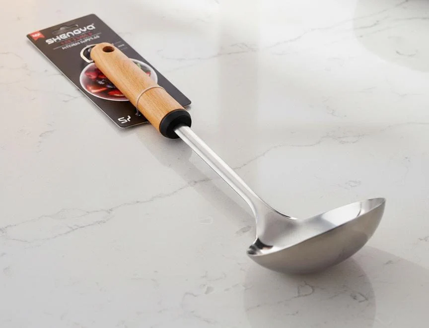 Shengya Stainless Steel Soup Ladle with Wooden Handle – Deep Bowl Design for Soups & Gravies (33 cm) - Image 2