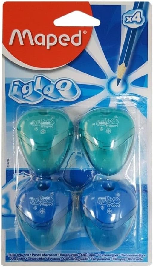 Maped Igloo 1-Hole Pencil Sharpener – Pack of 4 (Assorted Colors)
