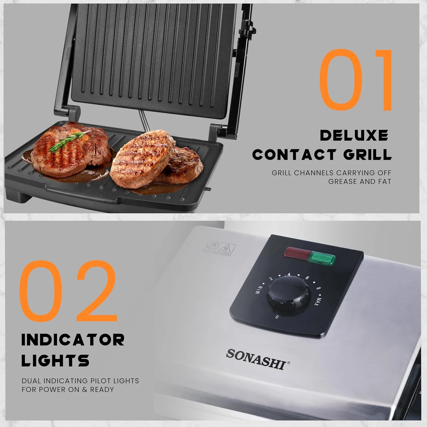 Sonashi 2000W Contact Grill SGT-854 – 4 Slice Press Grill & Sandwich Maker with Dual Indicator, Temperature Control, Removable Drip Tray | Kitchen Appliance - Image 4