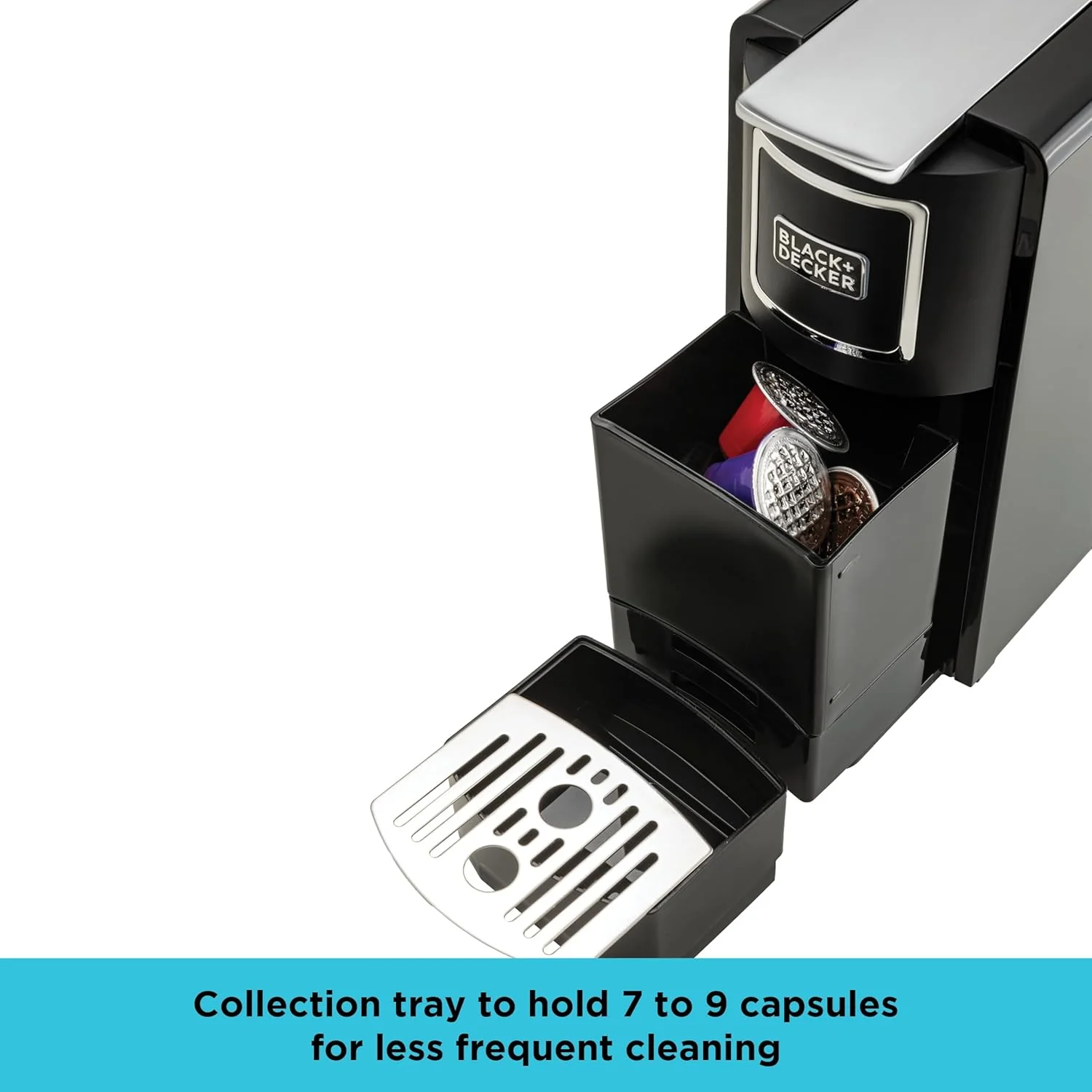 BLACK+DECKER Capsule Coffee Machine, 1140W, Compatible with Espresso Coffee Capsules, Espresso and Lungo Option, Compact Design, One-Touch Control, Fast Brewing, Removable Drip Tray, Black- CCM100-B5 - Image 6
