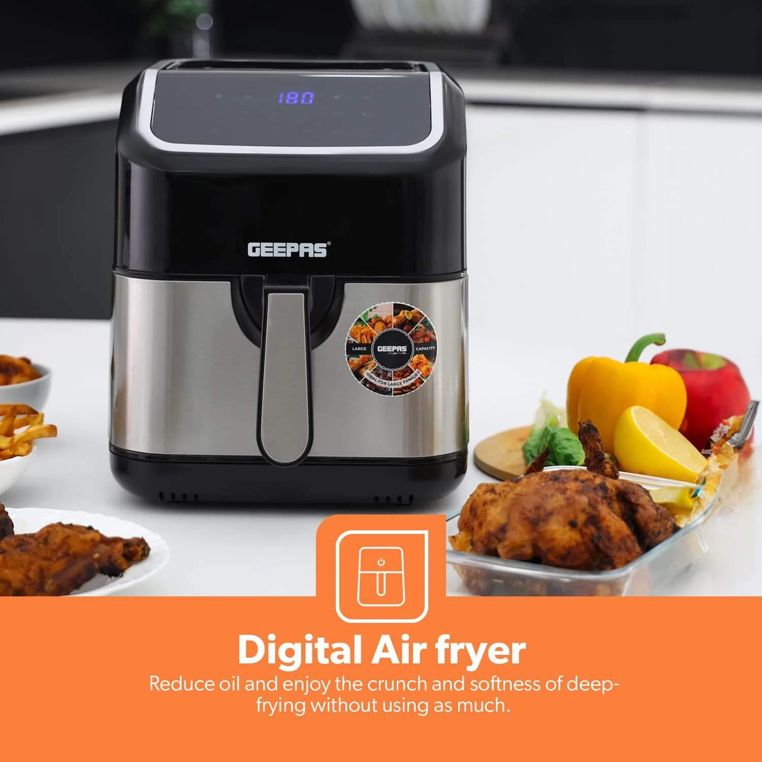 Geepas 5L Digital Air Fryer with Vortex – 10-in-1 Convection Air Fryer with LED Touchscreen, 60 Minutes Timer & Non-Stick Basket – Oil Free Toaster Oven - Image 5