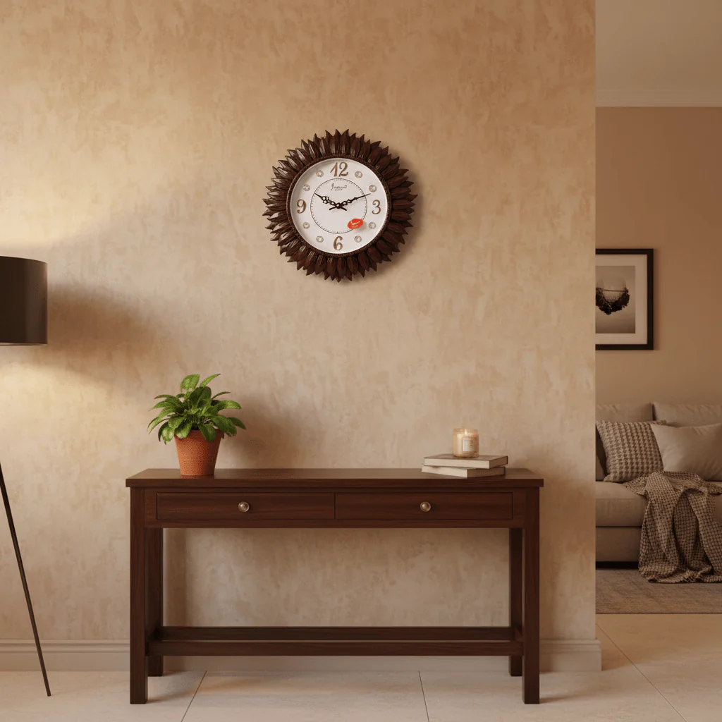 Siddharth Sunburst Decorative Wall Clock 32cm – Rosewood Finish with Crystal Accents | Quartz - Image 2