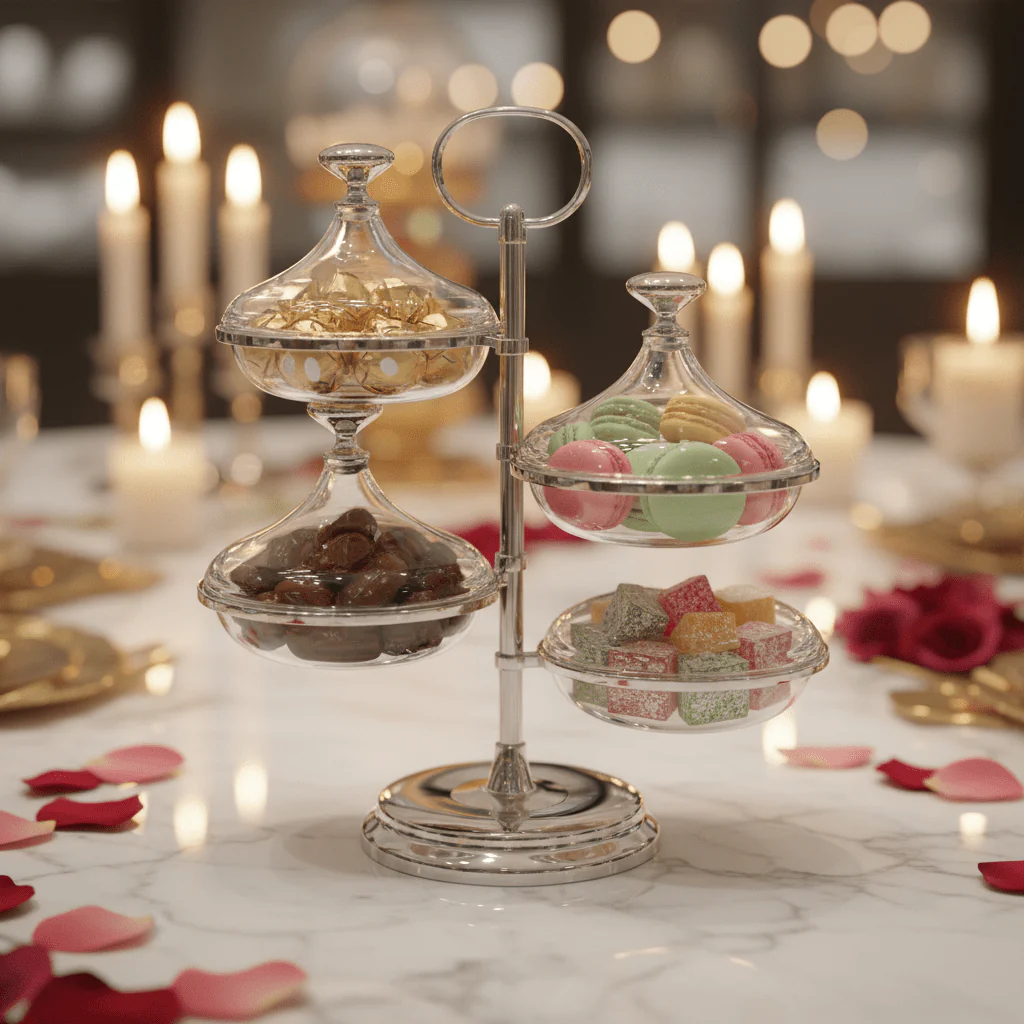 SILU Elegant 4-Tier Silver Candy Display Stand – Multi-Level Dessert & Sweet Serving Stand 30 cm - Image 2