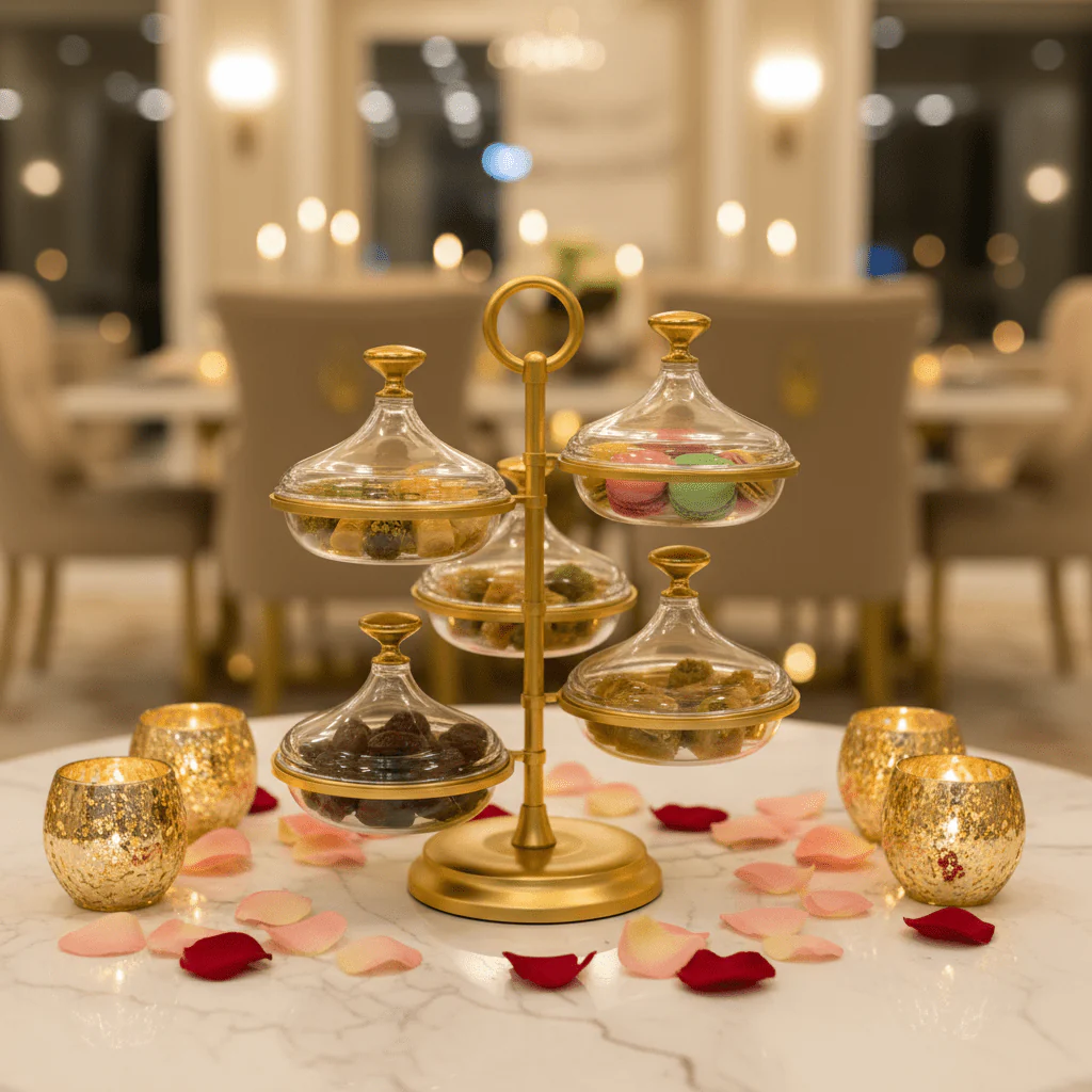 SILU Luxury 4-Tier Gold Candy & Dessert Stand with Base – Elegant Party & Ramadan Display Stand 30 cm - Image 2