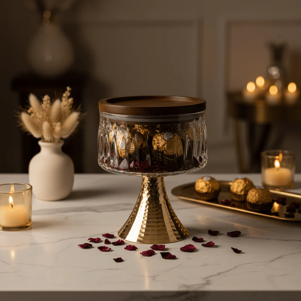 Silu Metal Footed Acrylic Elegant Candy Jar with Lid Decorative Serving and Storage Container 17 × 12 cm - Image 2