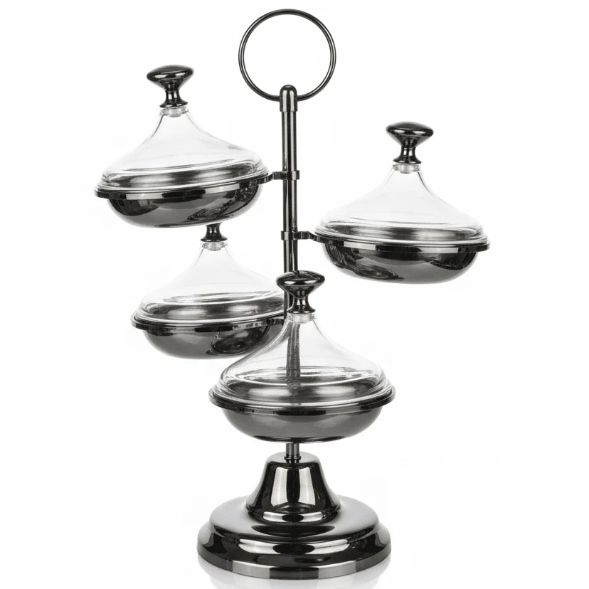 SILU Modern 4-Tier Black Candy Serving Stand – Stylish Multi-Layer Dessert Display 30 cm