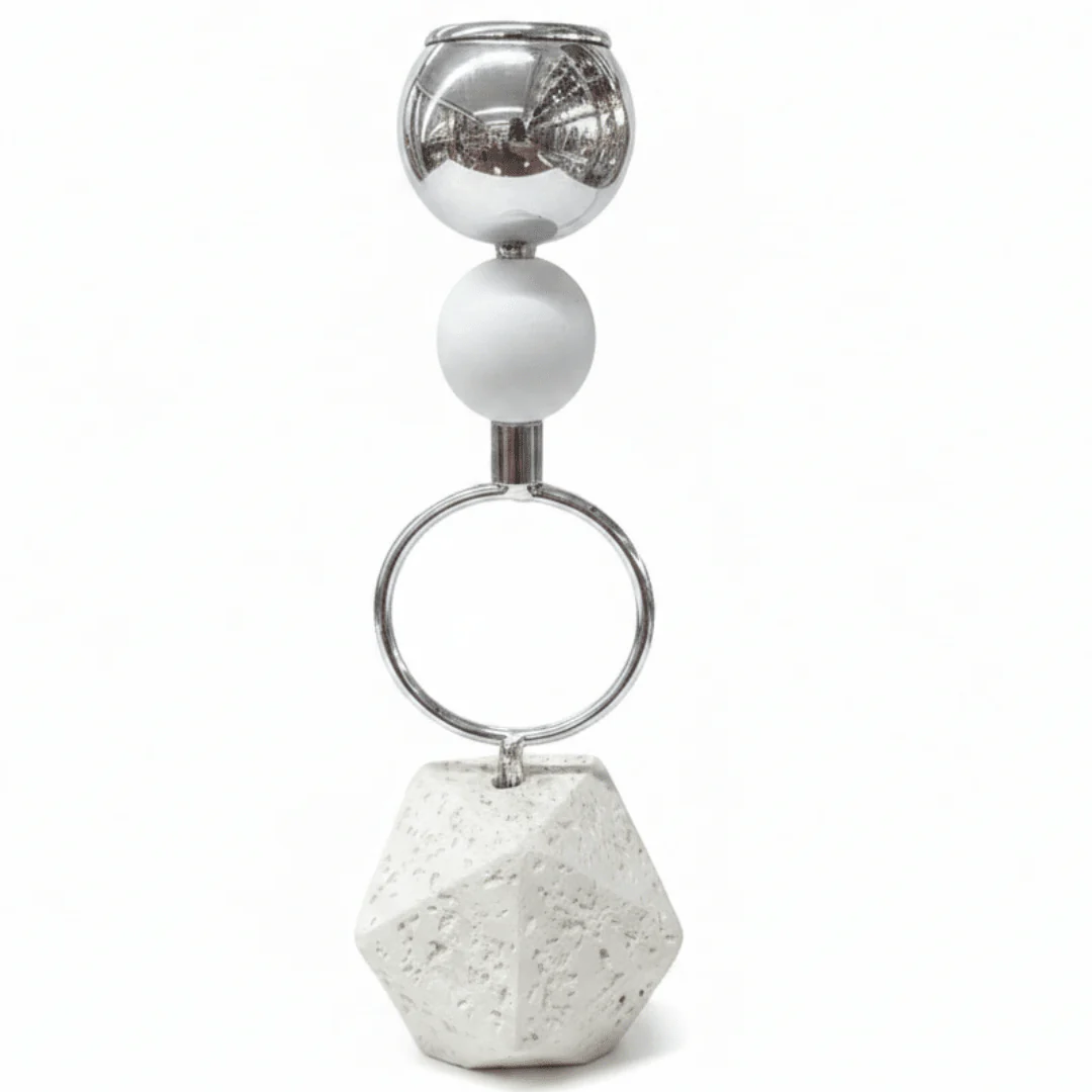 Silver metal candle holder with elegant chalk base 22cm