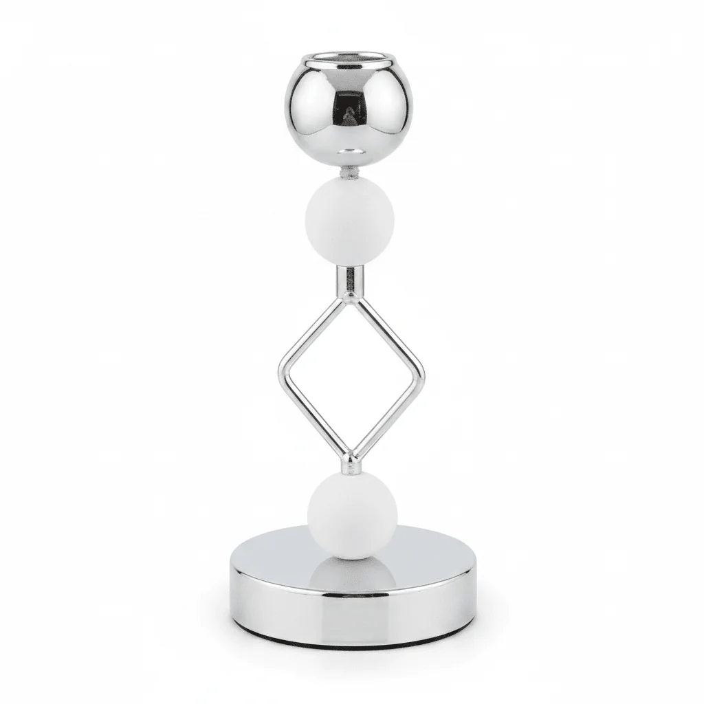 Silver & White Metal Decorative Candle Holder for Living Room Decoration – 19cm