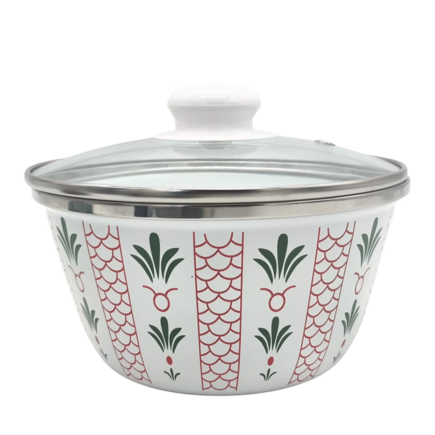 Simba Enamel Bowl With Glass Lid Mixing Bowl and Storage Pot for Kitchen Supply-18CM