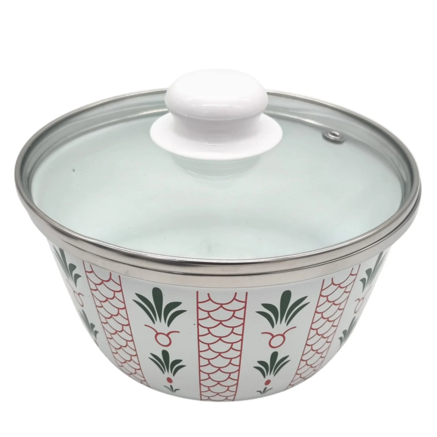 Simba Enamel Bowl With Glass Lid Mixing Bowl and Storage Pot for Kitchen Supply-18CM - Image 2
