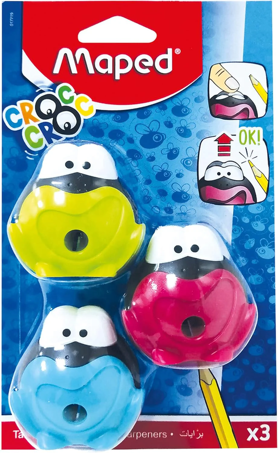 Maped Croc Croc Signal 1-Hole Pencil Sharpener – Assorted Colors (Pack of 3)