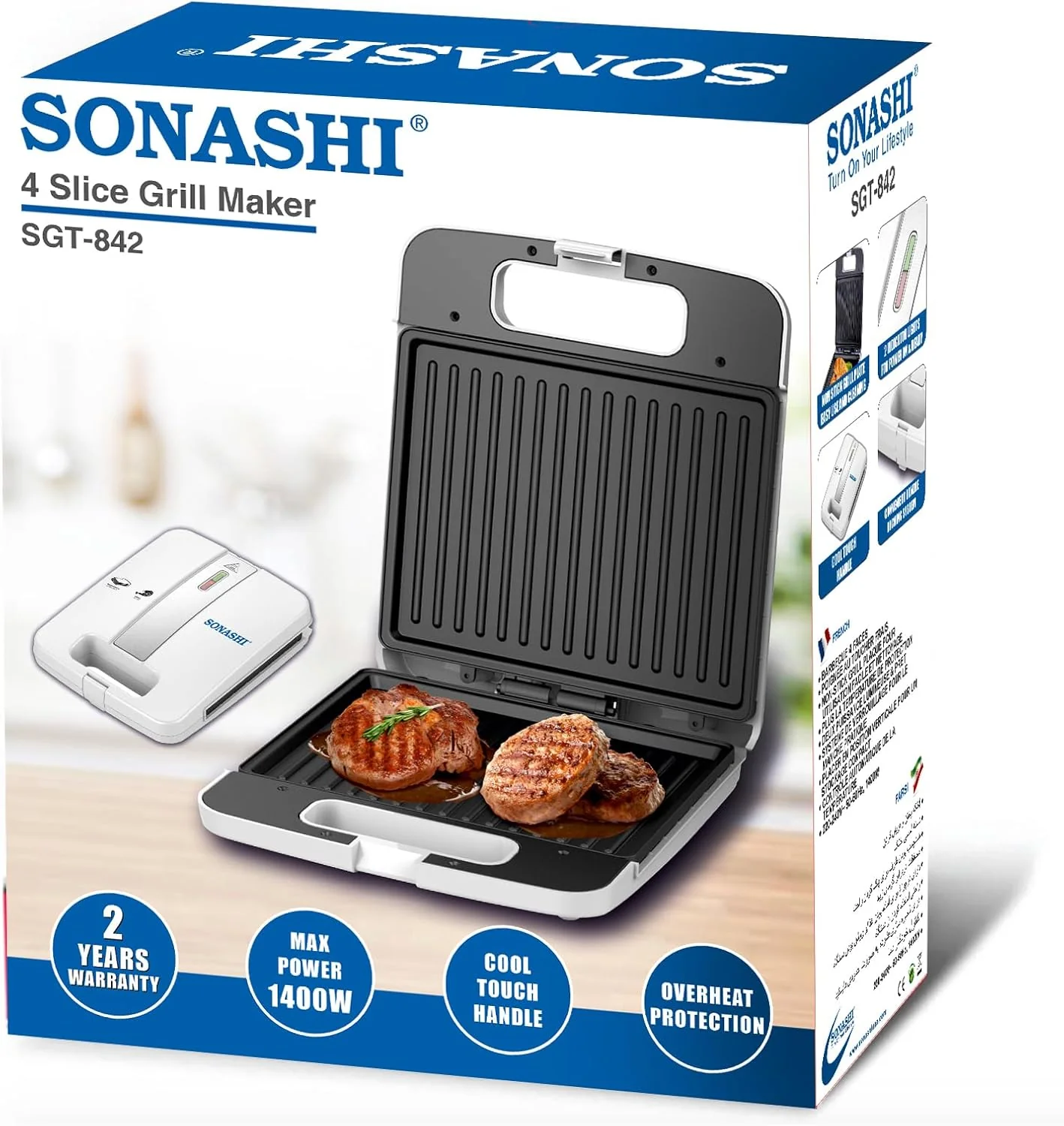 SONASHI SGT-842 4 Slice Grill Maker – [White] Sandwich Maker with Non Stick Grill Plate, Light Indicator, Handle Locking System| Electric Kitchen Appliances - Image 4
