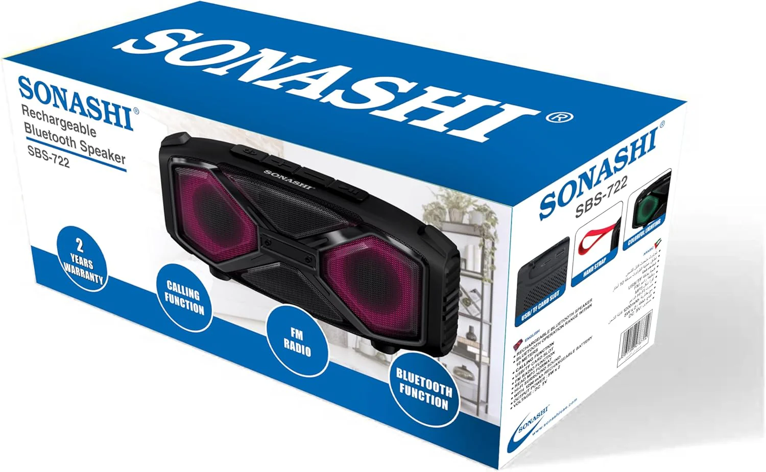 Sonashi Rechargeable Bluetooth Speaker With Rgb Lights Calling & Fm Radio Function/Read Mp3 Portable Device With Hi-Fi Surround Sound And Chargeable Battery Sleek Design SBS-722 - Image 4