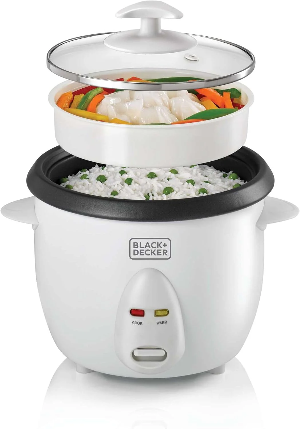 BLACK+DECKER Rice Cooker, 400W, 1L Capacity, Removable Nonstick Bowl, Steaming Tray, Glass Lid, Cool-Touch Design, Auto Warm Function, Water Level Indicator, Quick Meals, 220-240V, White - RC1050-B5 - Image 2