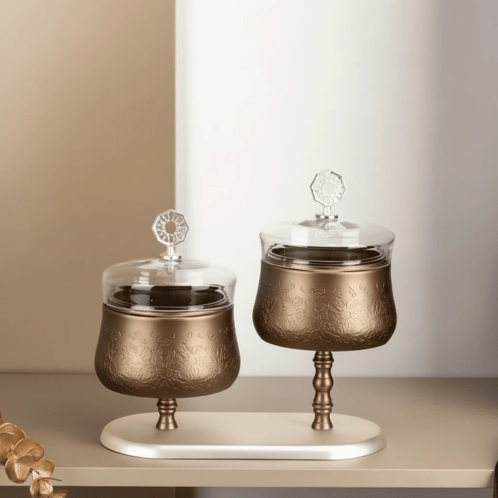 Otantik Nourhan Luxury Nuts Serving Set with Tray - Bronze & Glass