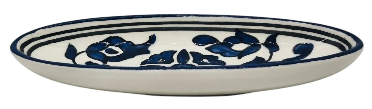 SLAMA Oval Ceramic Plate 20cm, Floral Blue - Image 2