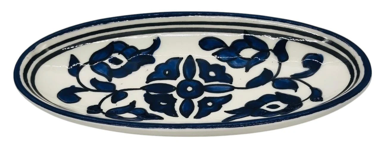 SLAMA Oval Ceramic Plate 20cm, Floral Blue - Image 3