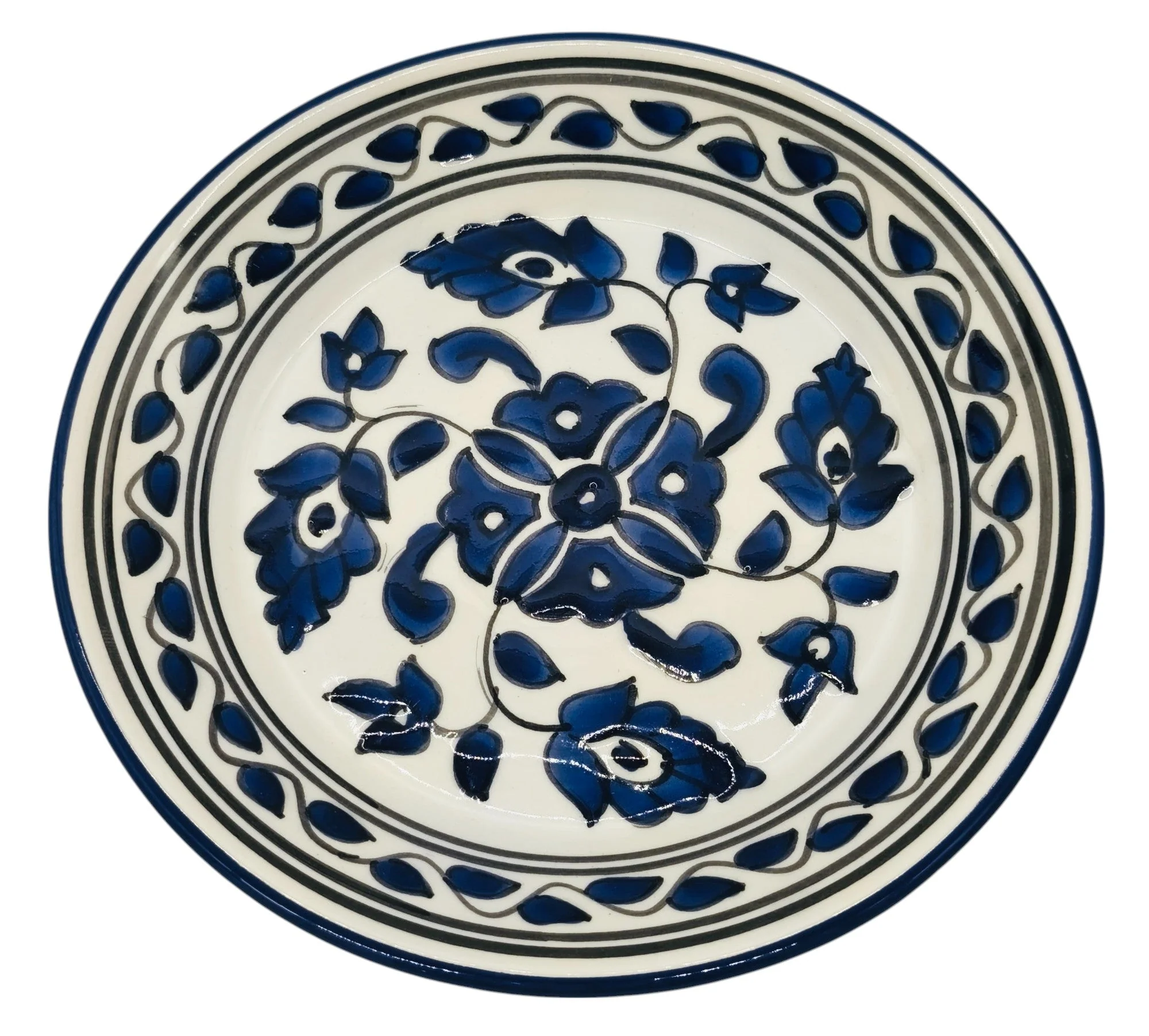 SLAMA Round Ceramic Plate 20cm, Floral Blue