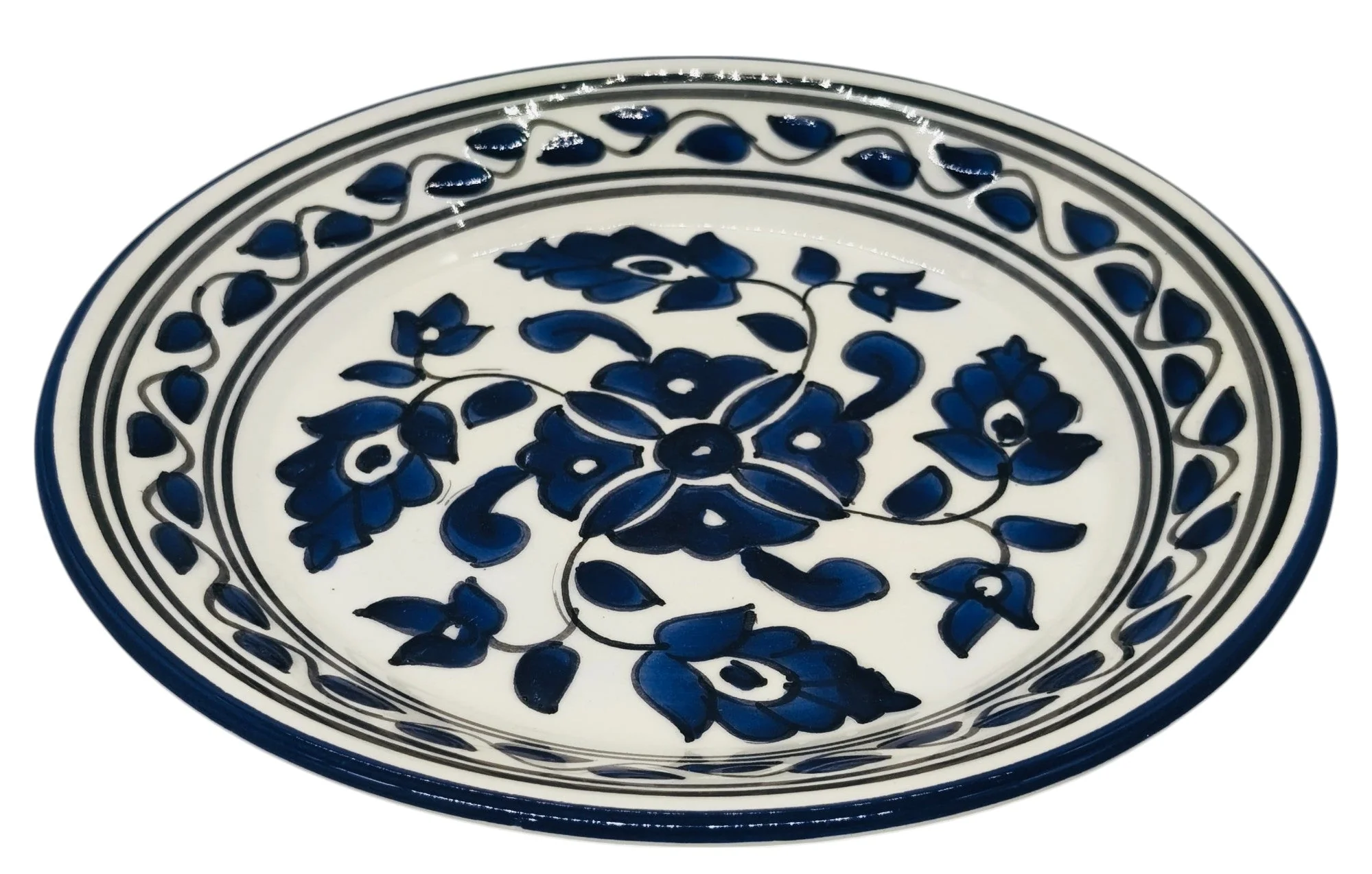 SLAMA Round Ceramic Plate 20cm, Floral Blue - Image 2