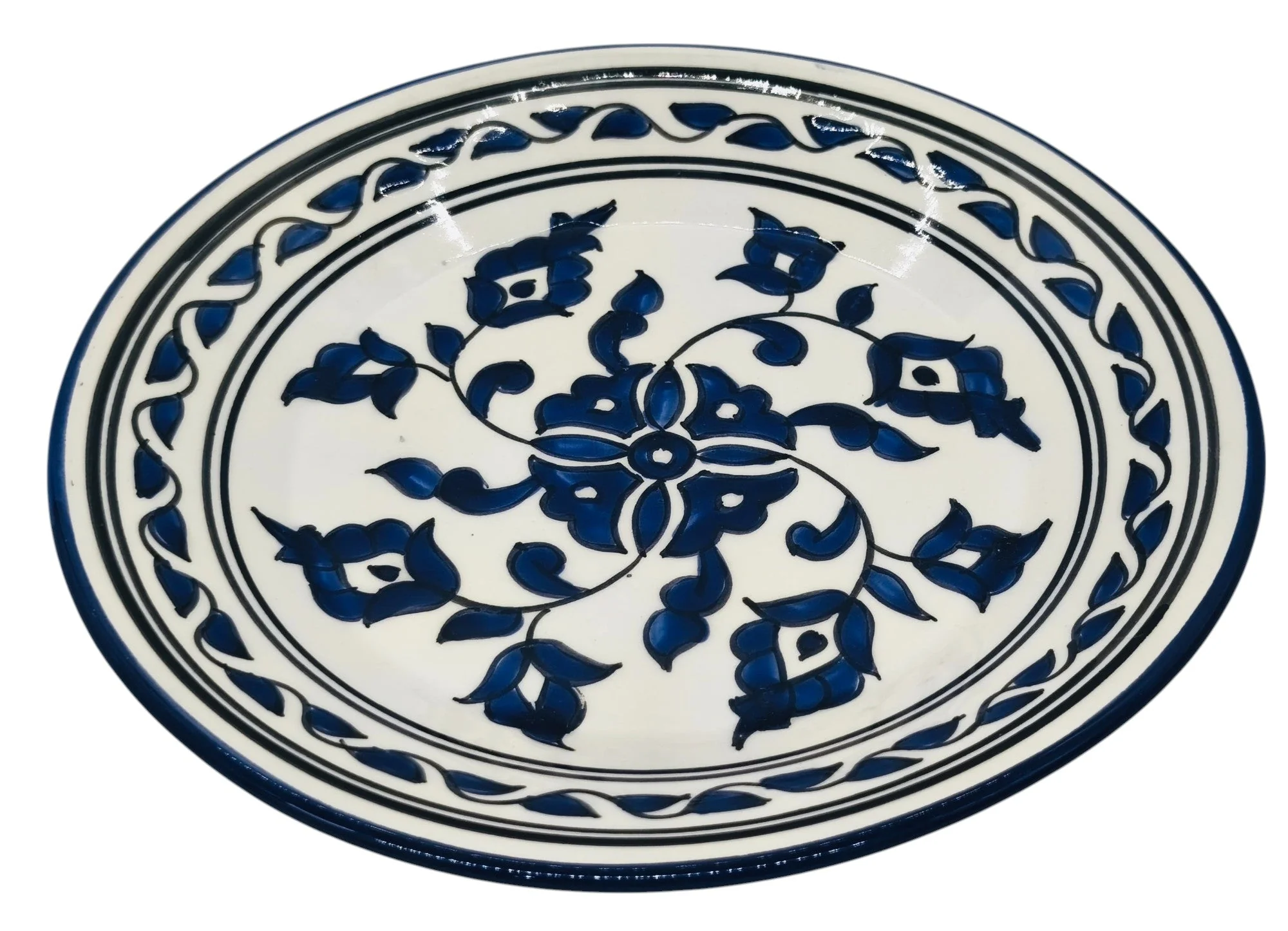 SLAMA Round Ceramic Plate 24cm, Floral Blue - Image 2