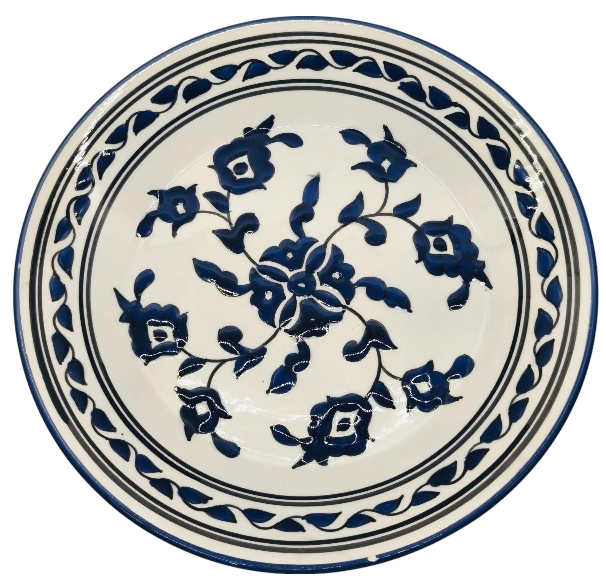 SLAMA Round Ceramic Plate 28cm, Floral Blue