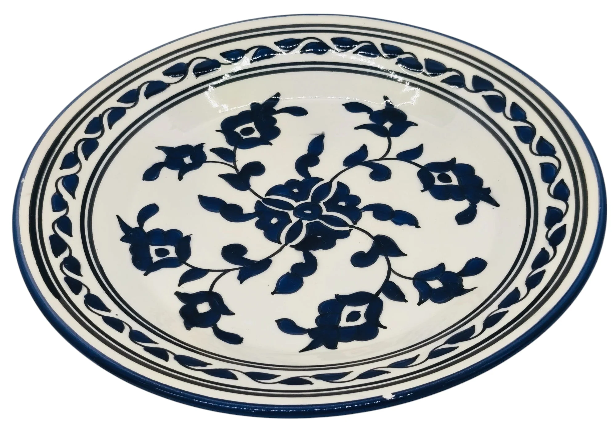SLAMA Round Ceramic Plate 28cm, Floral Blue - Image 2