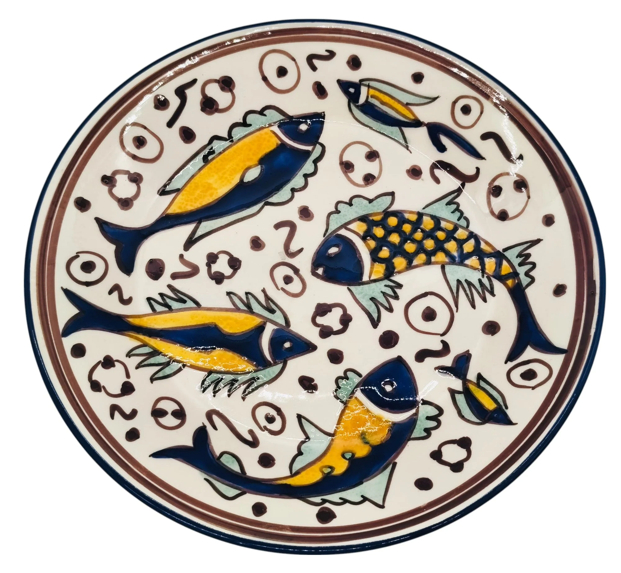 SLAMA Round Ceramic Plate 28cm, Multicolour Fish Design