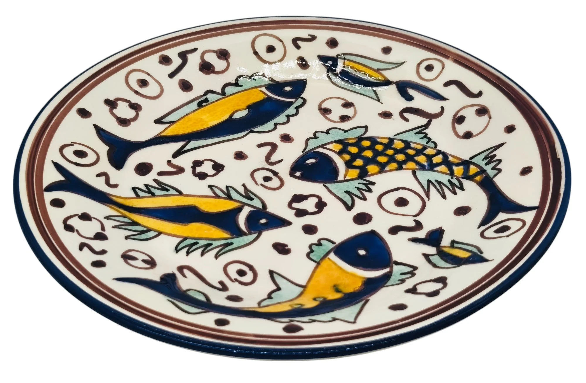 SLAMA Round Ceramic Plate 28cm, Multicolour Fish Design - Image 2