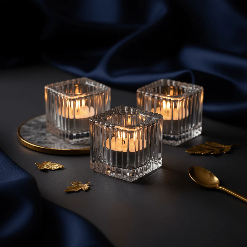 Small Clear Glass Candle Holder for Tea Light & Table Decoration – 4cm - Image 4