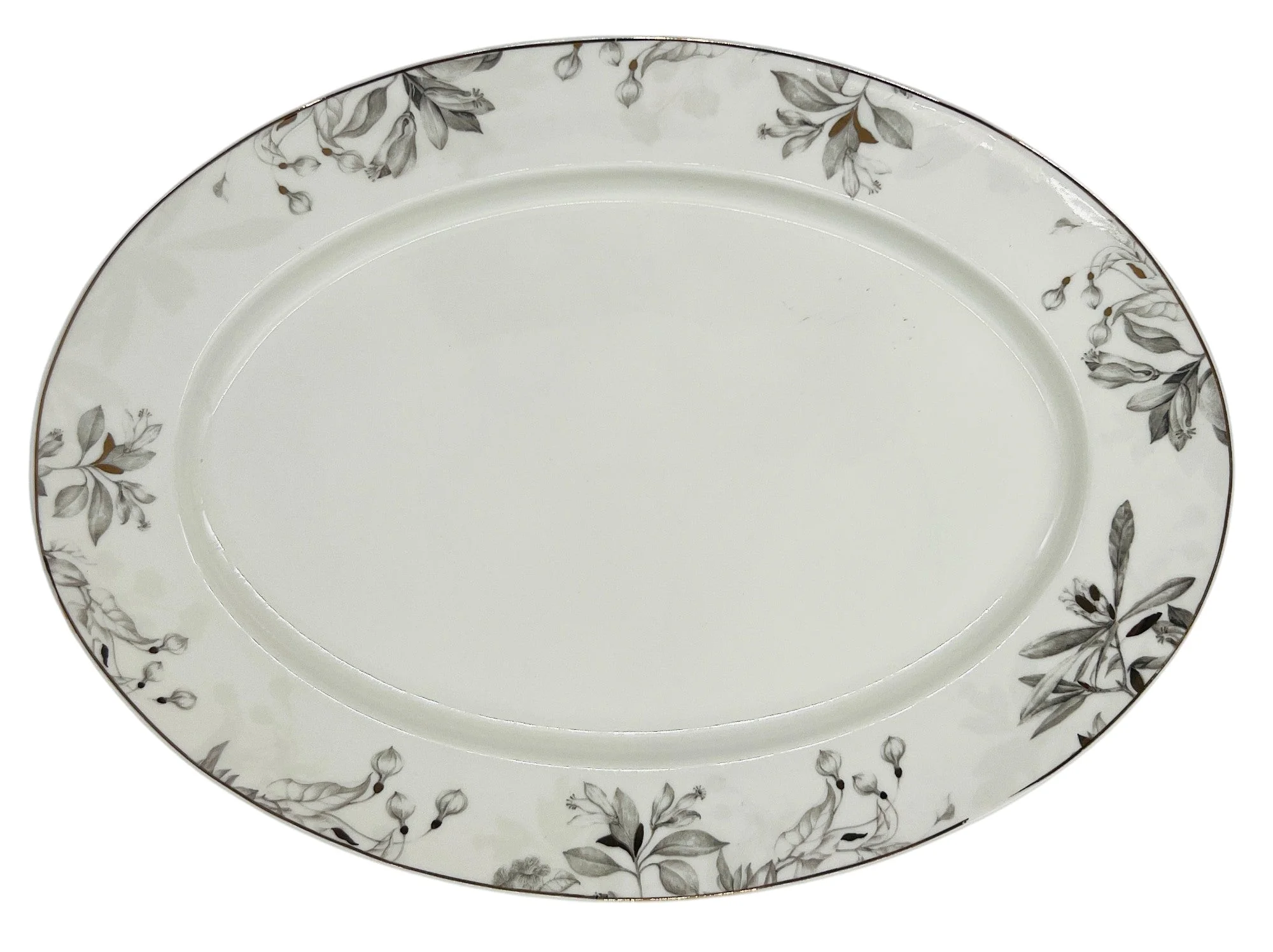 Solecasa Ceramic Oval Platter 14"*10.25", White-Grey Floral Designs