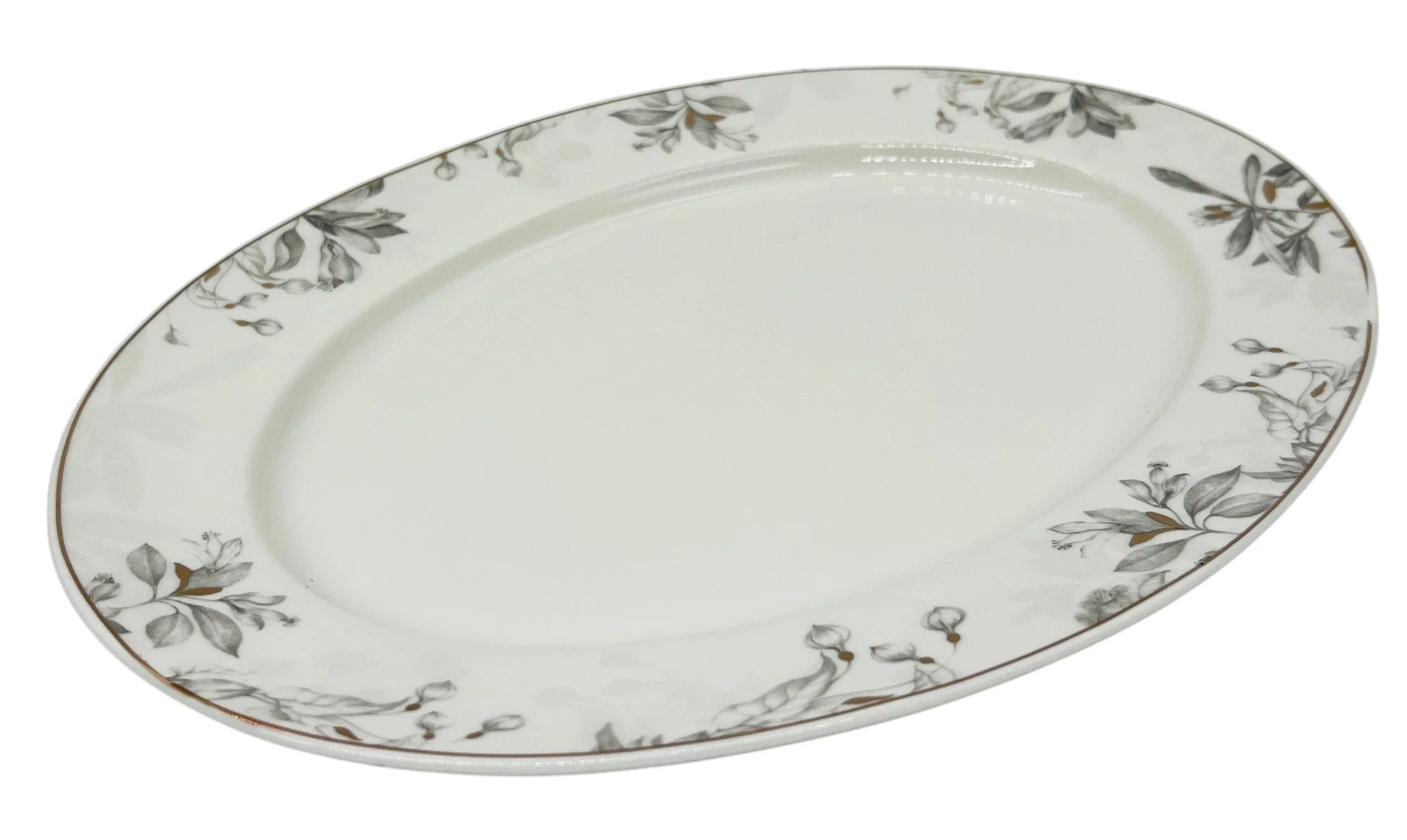 Solecasa Ceramic Oval Platter 14"*10.25", White-Grey Floral Designs - Image 2