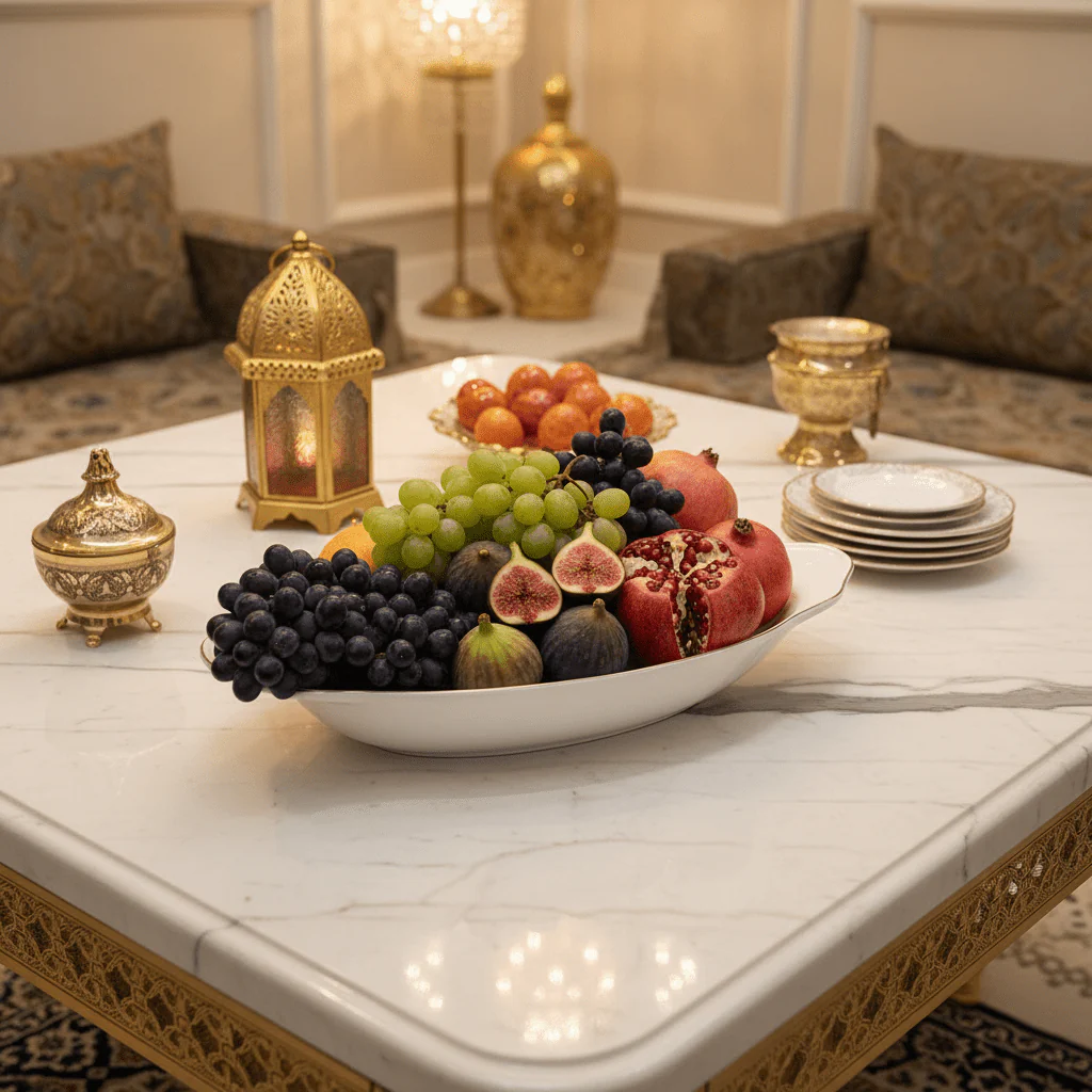 Solecasa Off-White Oval Ceramic Fruit Bowl with Gold Rim - 15.2 Inch - Image 2