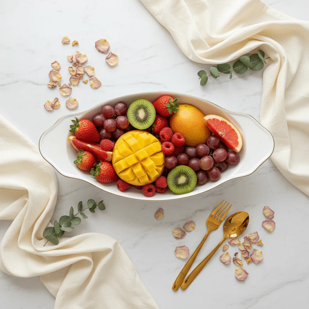 Solecasa Off-White Oval Ceramic Fruit Bowl with Gold Rim - 15.2 Inch - Image 3