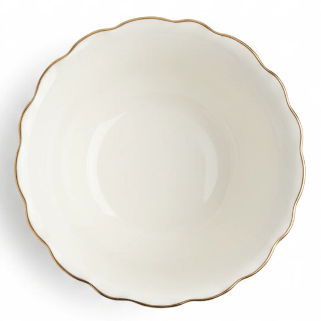 Solecasa Off-White Round Ceramic Bowl with Gold Rim - 4.15 Inch