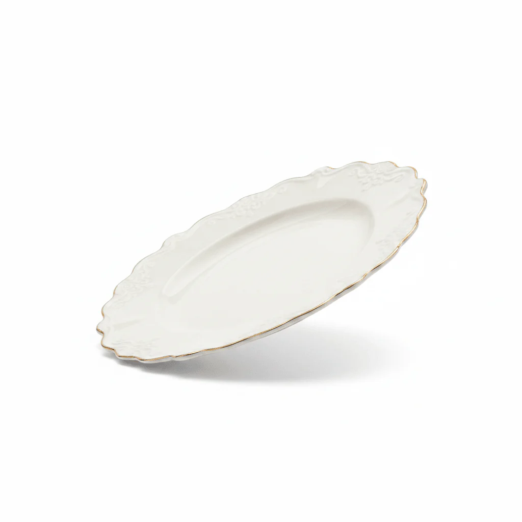 Solecasa Off-White Round Ceramic Dessert Plate with Gold Rim - 8.5 Inch - Image 2