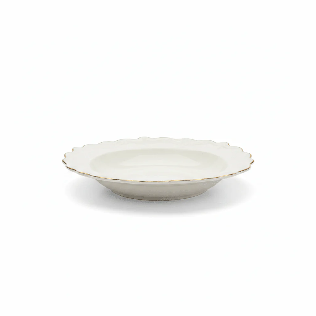 Solecasa Off-White Round Ceramic Plate with Gold Rim - 8.5 Inch - Image 2