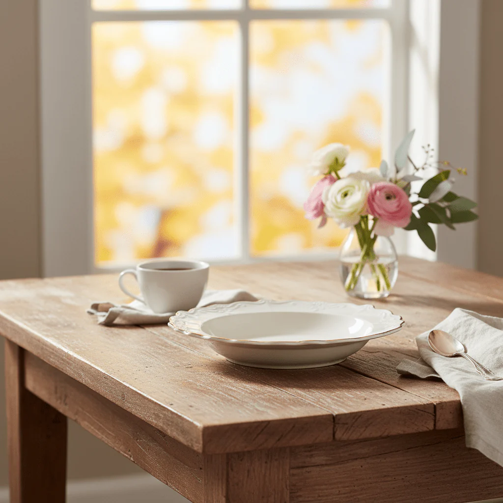 Solecasa Off-White Round Ceramic Plate with Gold Rim - 8.5 Inch - Image 4