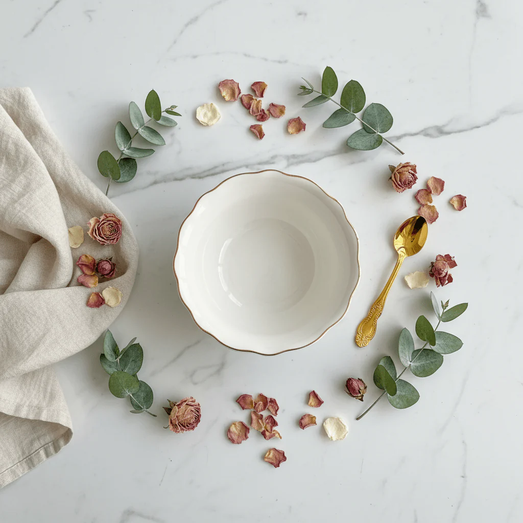 Solecasa Off-White Round Ceramic Salad Bowl with Gold Rim - 5.5 Inch - Image 4