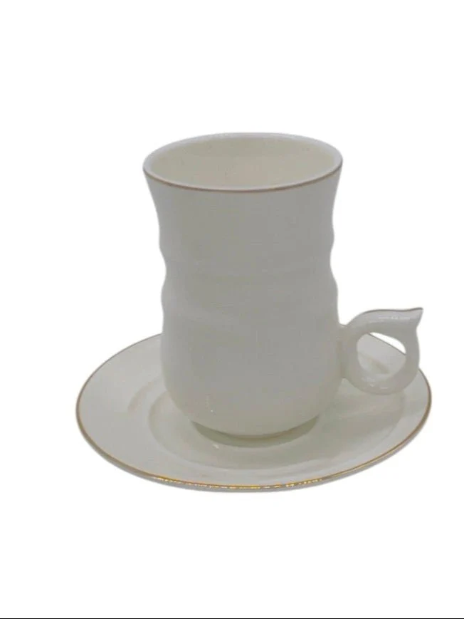 SOLECASA Porcelain Cup and Saucer 6pcs Set 100ml, Low Handle Design, White - Image 3