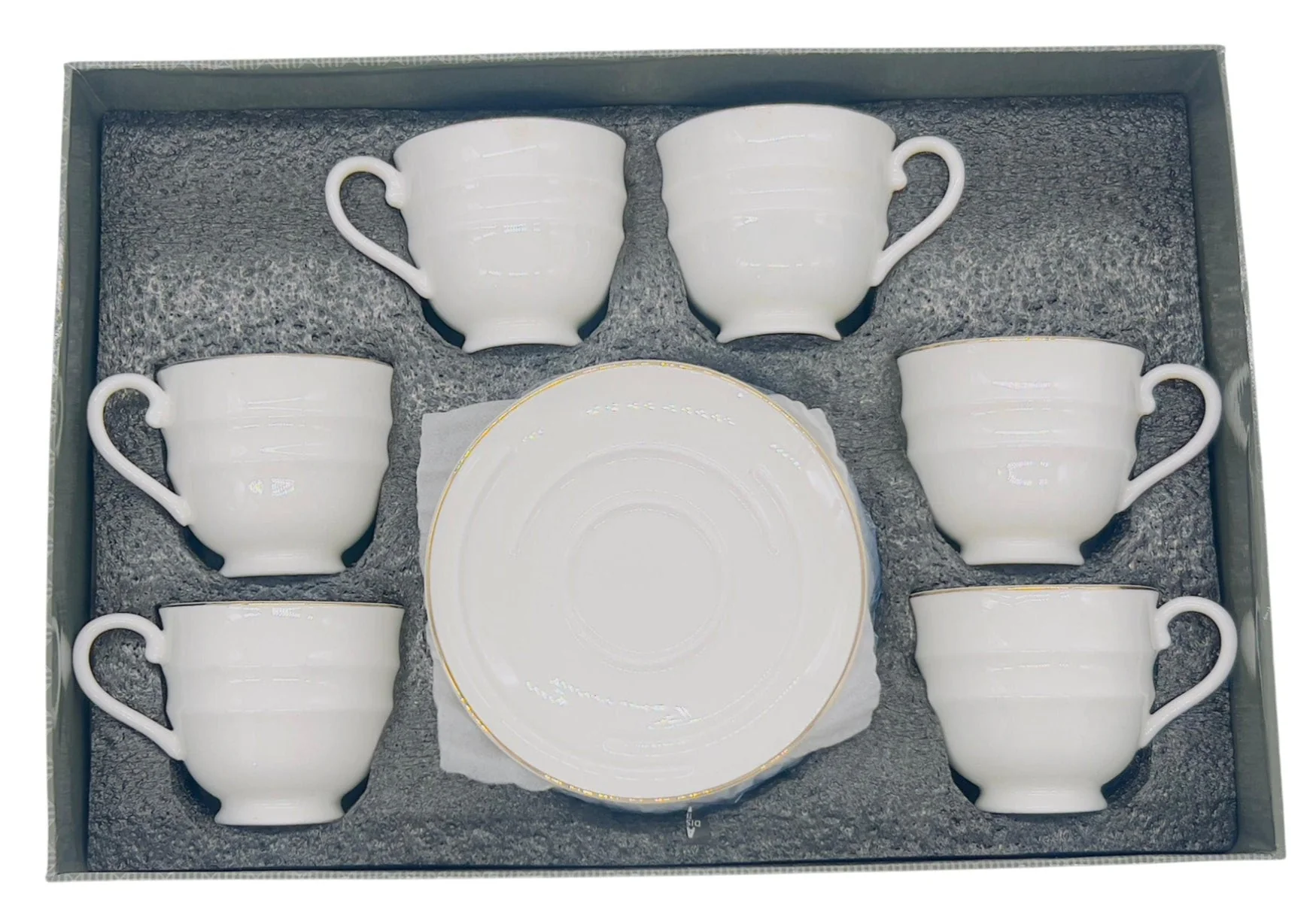 SOLECASA Porcelain Cup and Saucer 6pcs Set 90ml, Elegant Design, White