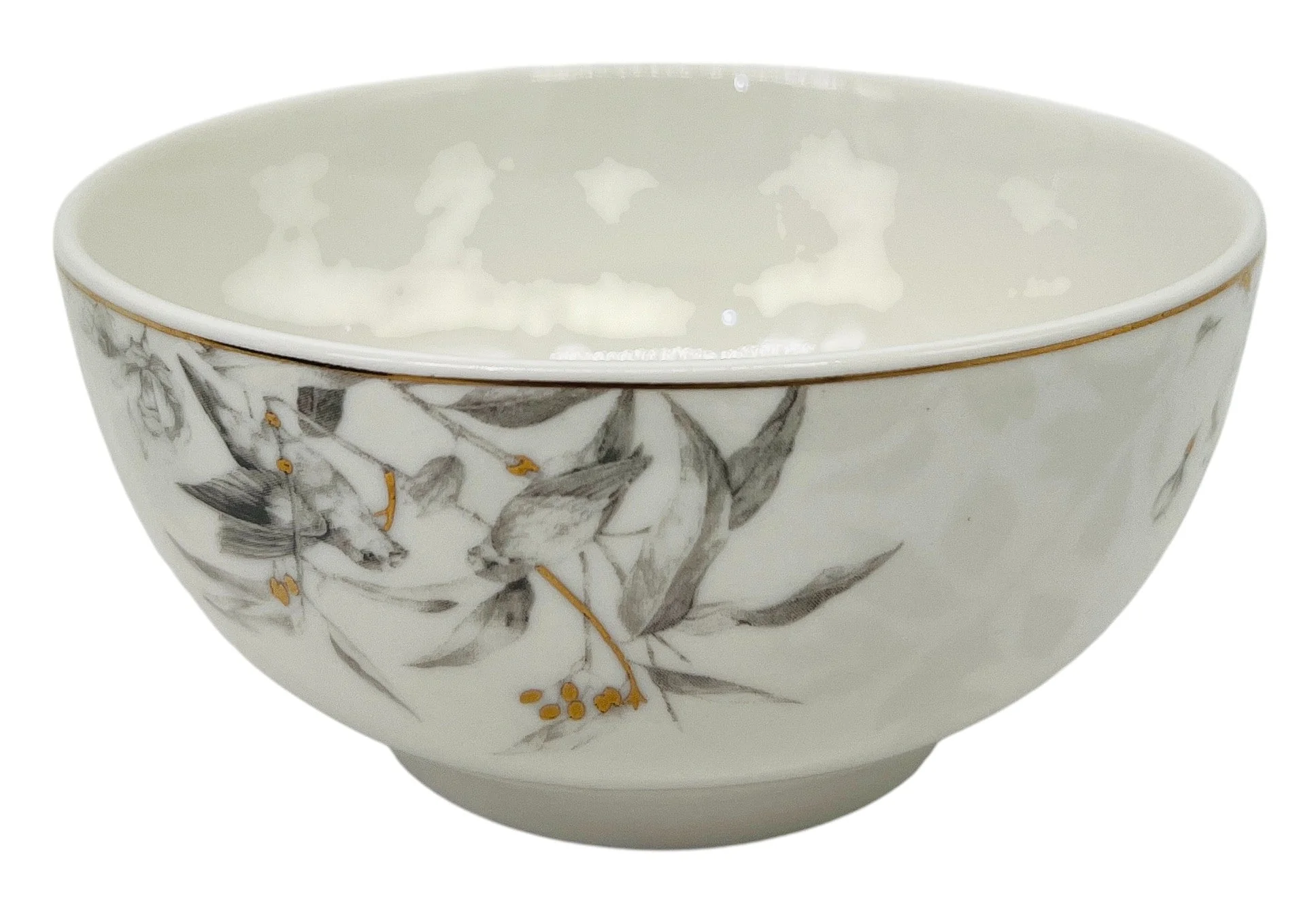 Solecasa Porcelain Soup Bowl 4.6", White-Grey&Gold Floral Designs