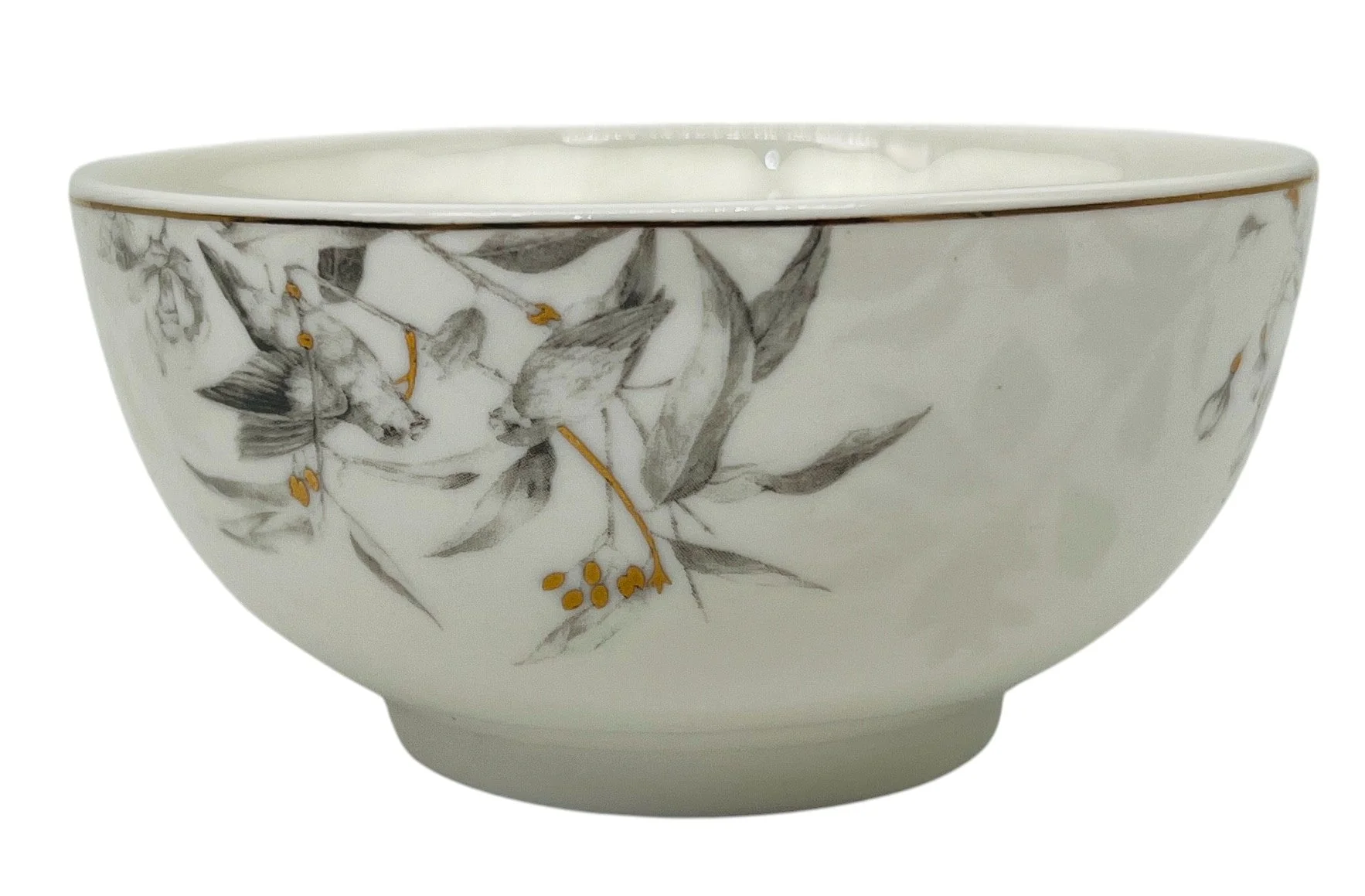 Solecasa Porcelain Soup Bowl 4.6", White-Grey&Gold Floral Designs - Image 2