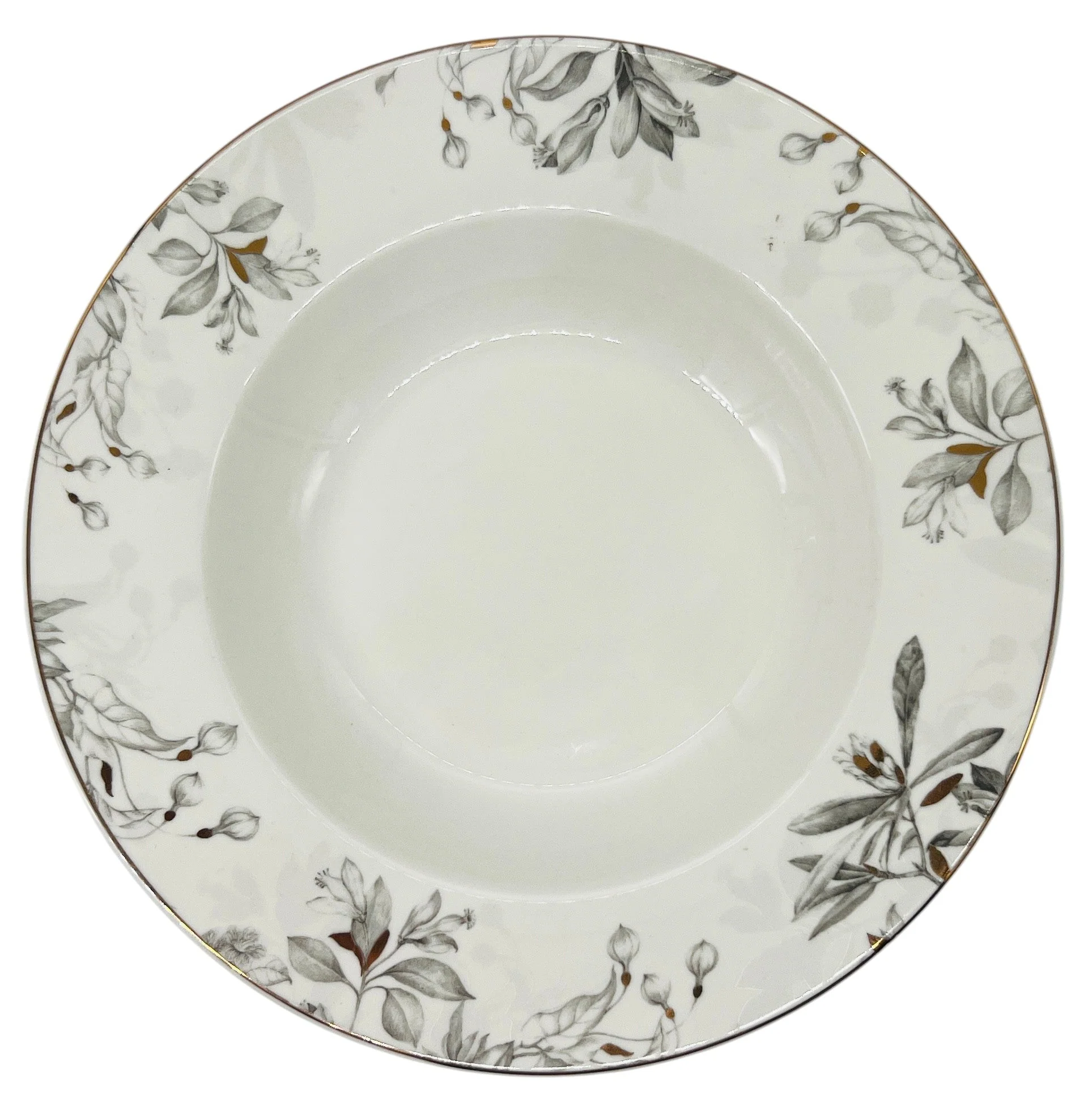 Solecasa Porcelain Soup Plate 8.5", White-Grey Floral Designs