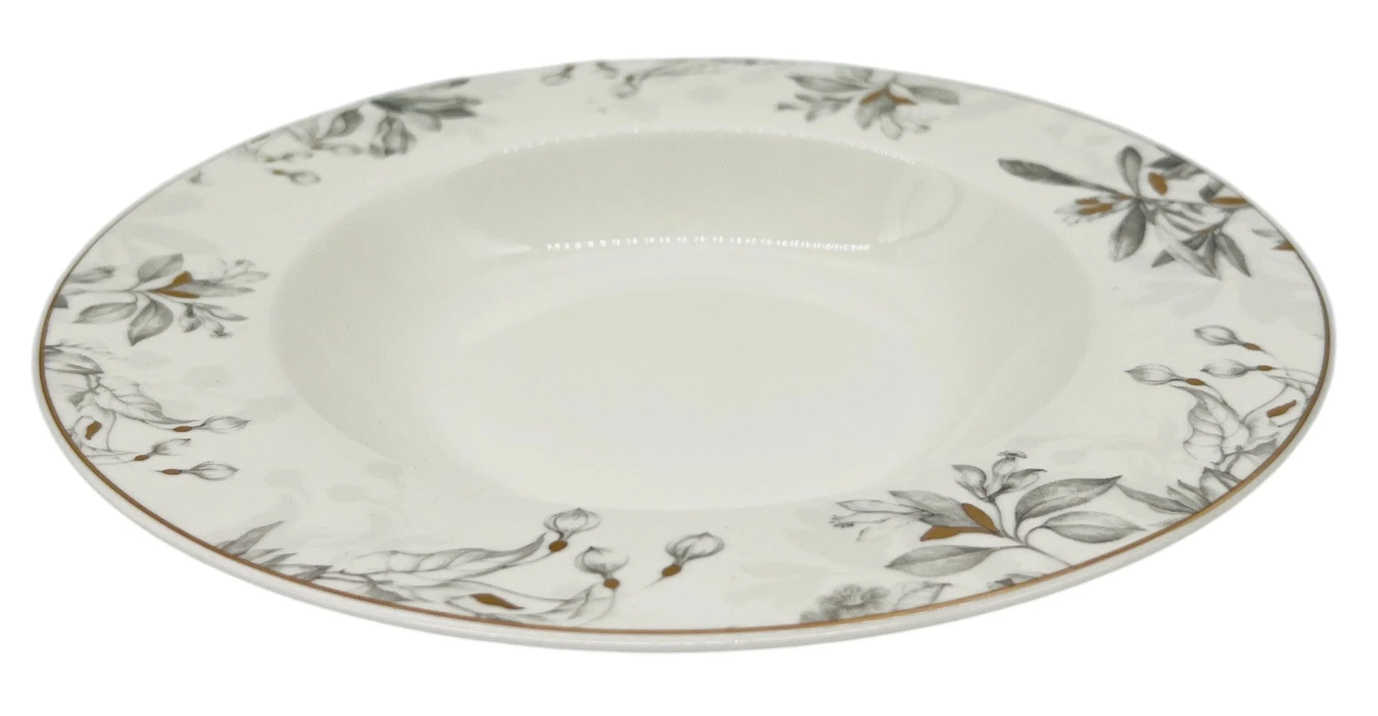 Solecasa Porcelain Soup Plate 8.5", White-Grey Floral Designs - Image 2