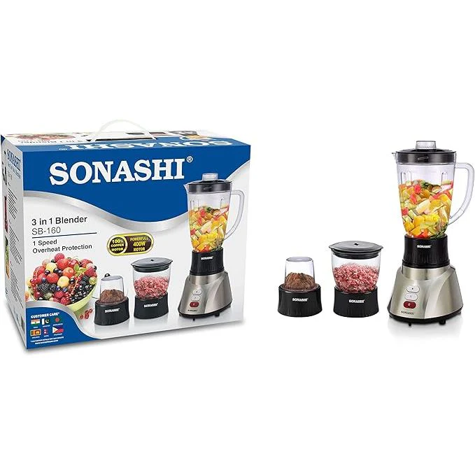 SONASHI 3 in 1 Blender Black SB-160N Ð 3 Speed, Pulse Control, 500W Countertop Blender Mixer Grinder with Overheating Protection, 1.5L Unbreakable Jar, Chopping Cup, Grinding Cup | Kitchen Appliances - Image 3