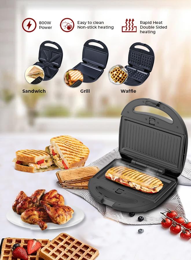 Sonashi 3-in-1 Multi Snack Maker SSM-861 - Detachable Sandwich, Grill, Waffle Making Plates with Bakelite Coating - Image 3